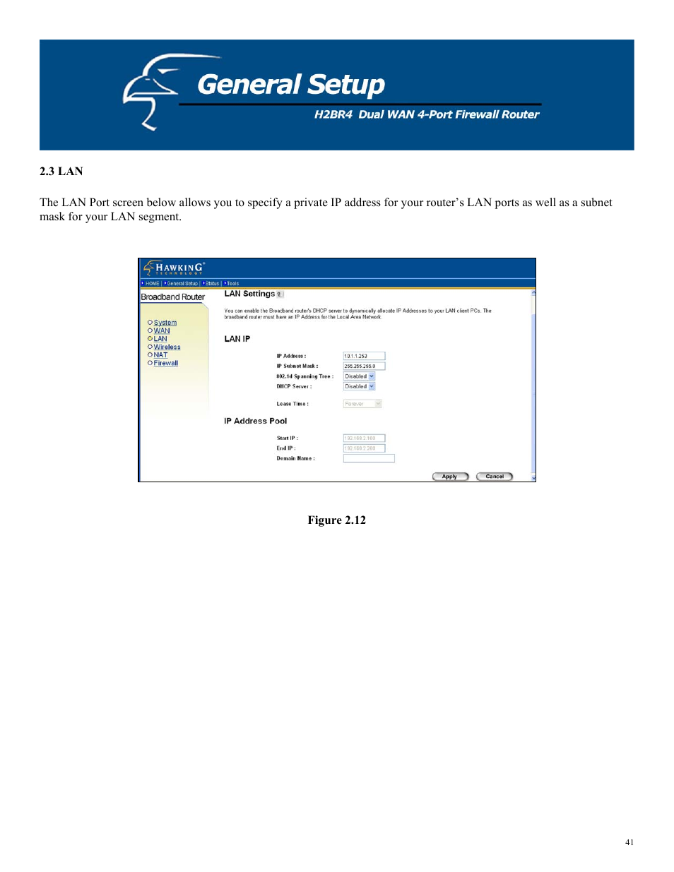 3 lan, Figure 2.12 | Hawking Technology H2BR4 User Manual | Page 41 / 82