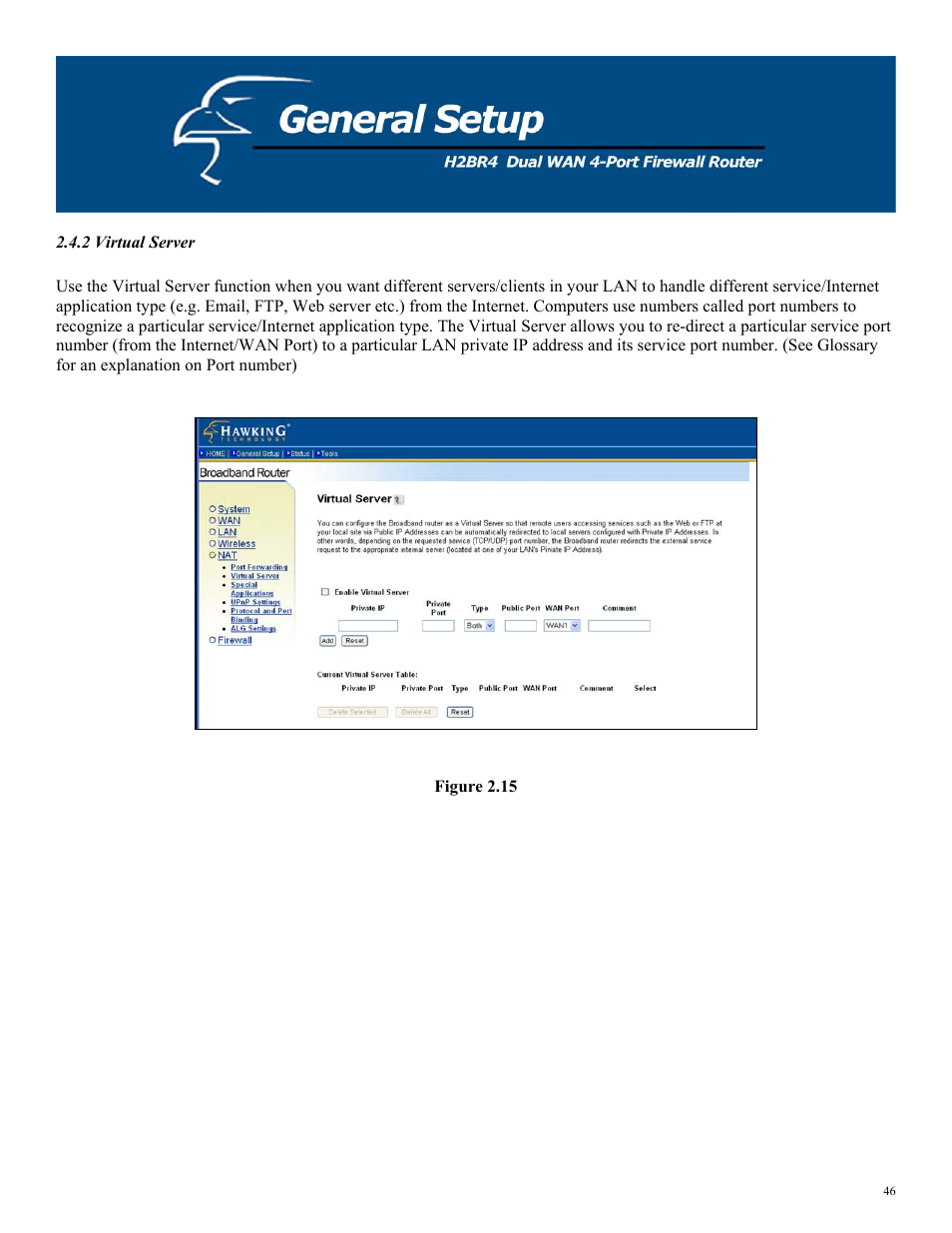 2 virtual server, Figure 2.15 | Hawking Technology H2BR4 User Manual | Page 46 / 82
