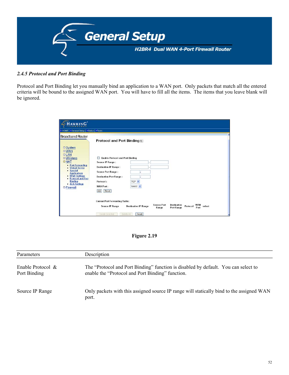 5 protocol and port binding, Figure 2.19 | Hawking Technology H2BR4 User Manual | Page 52 / 82