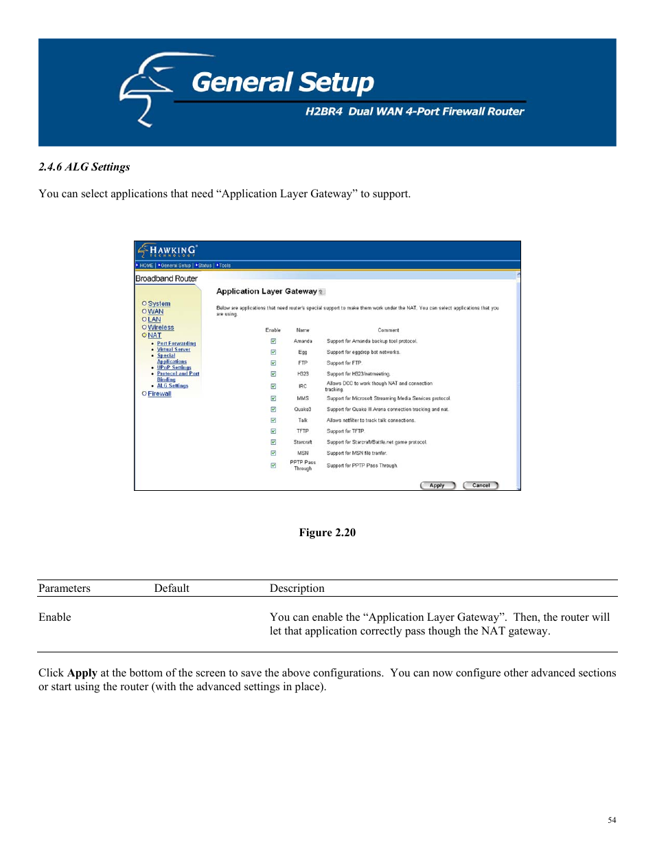 6 alg settings, Figure 2.20 | Hawking Technology H2BR4 User Manual | Page 54 / 82