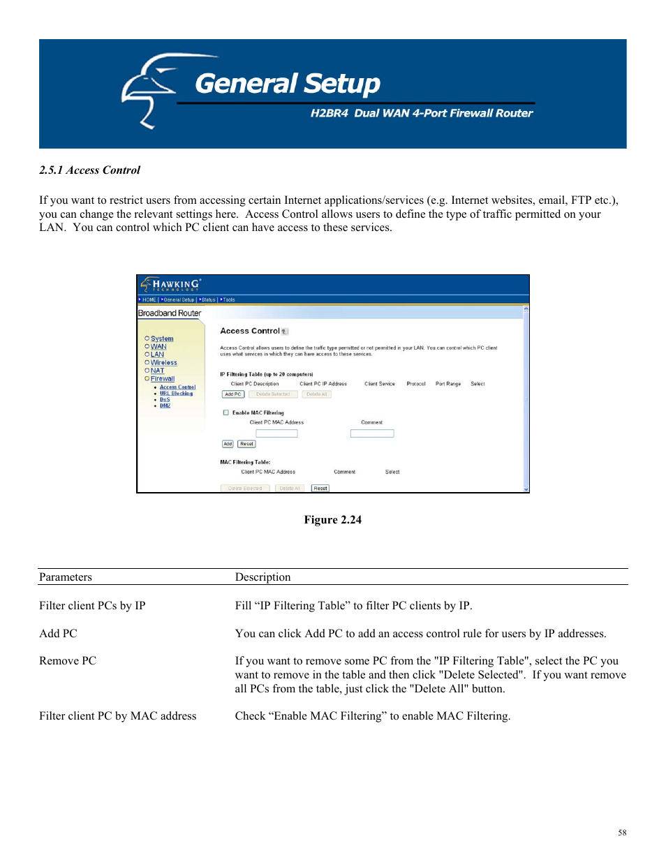 1 access control, Figure 2.24 | Hawking Technology H2BR4 User Manual | Page 58 / 82