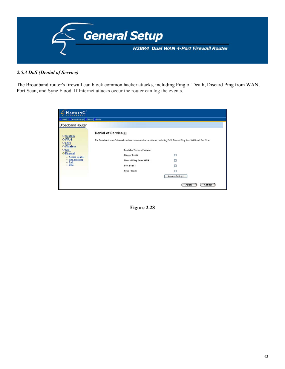 3 dos (denial of service), Figure 2.28 | Hawking Technology H2BR4 User Manual | Page 63 / 82