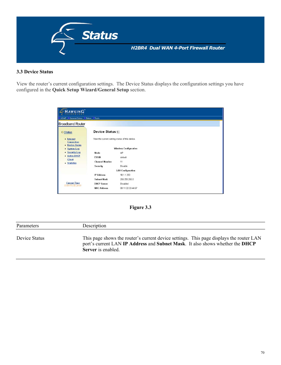 3 device status, Figure 3.3 | Hawking Technology H2BR4 User Manual | Page 70 / 82