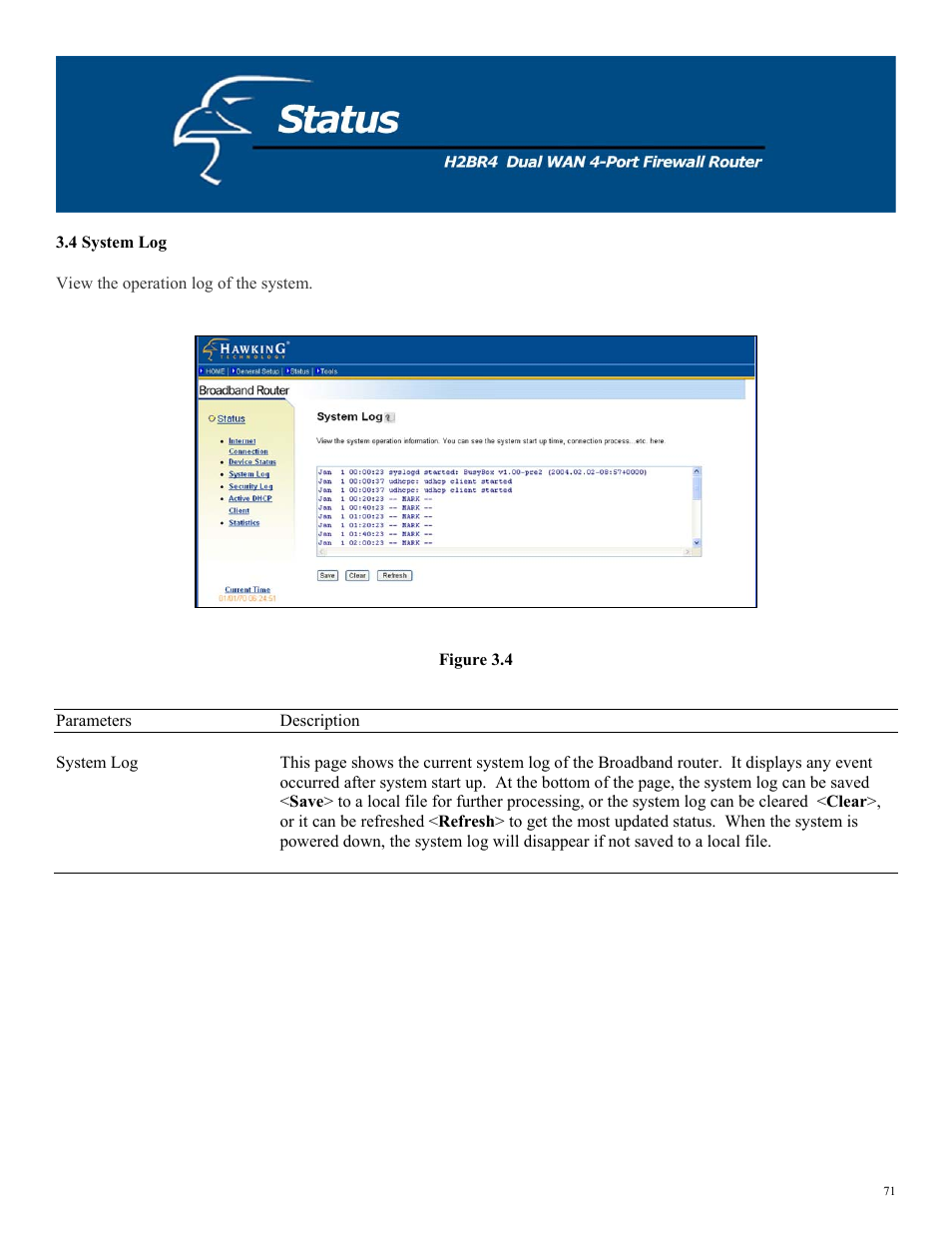 4 system log | Hawking Technology H2BR4 User Manual | Page 71 / 82