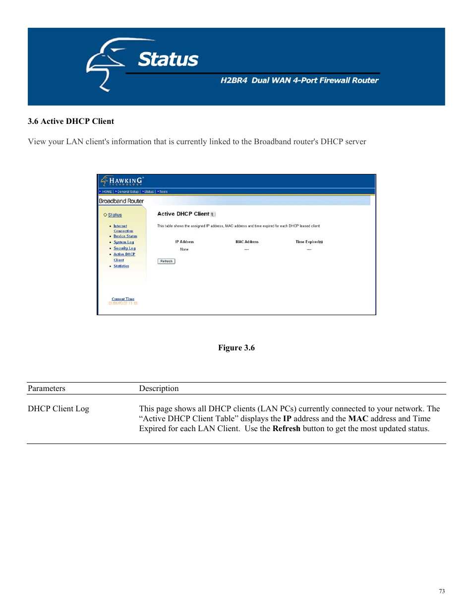 6 active dhcp client, Figure 3.6 | Hawking Technology H2BR4 User Manual | Page 73 / 82