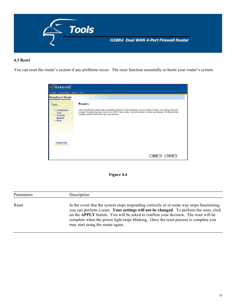 3 reset, Figure 4.4 | Hawking Technology H2BR4 User Manual | Page 78 / 82