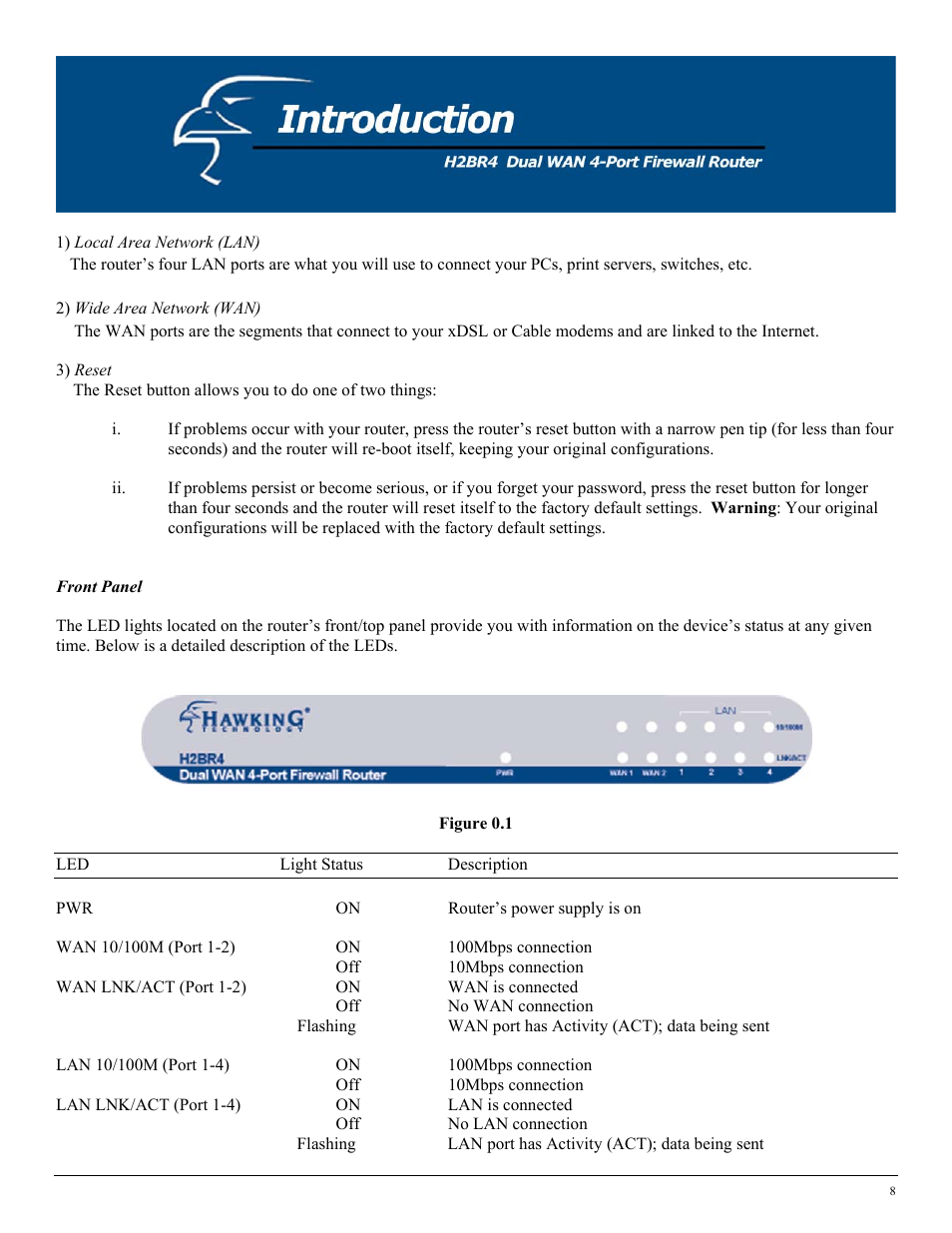 Front panel | Hawking Technology H2BR4 User Manual | Page 8 / 82