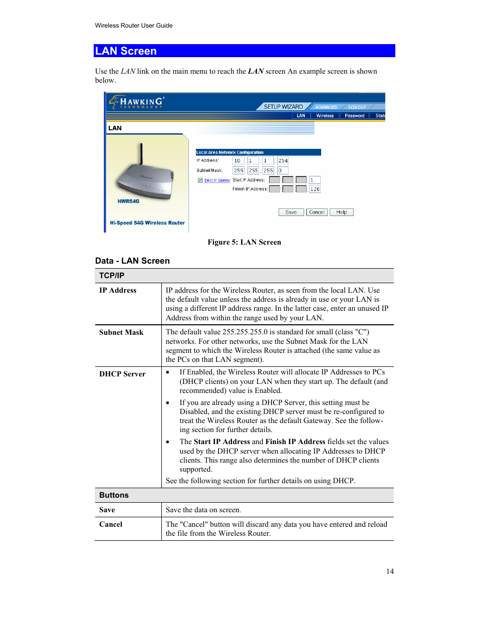Lan screen | Hawking Technology HWR54G User Manual | Page 18 / 90