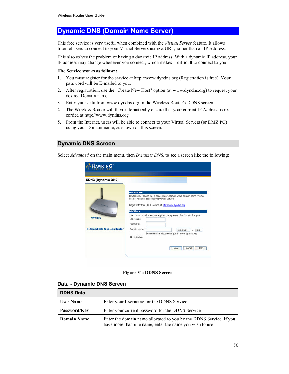 Dynamic dns (domain name server) | Hawking Technology HWR54G User Manual | Page 54 / 90