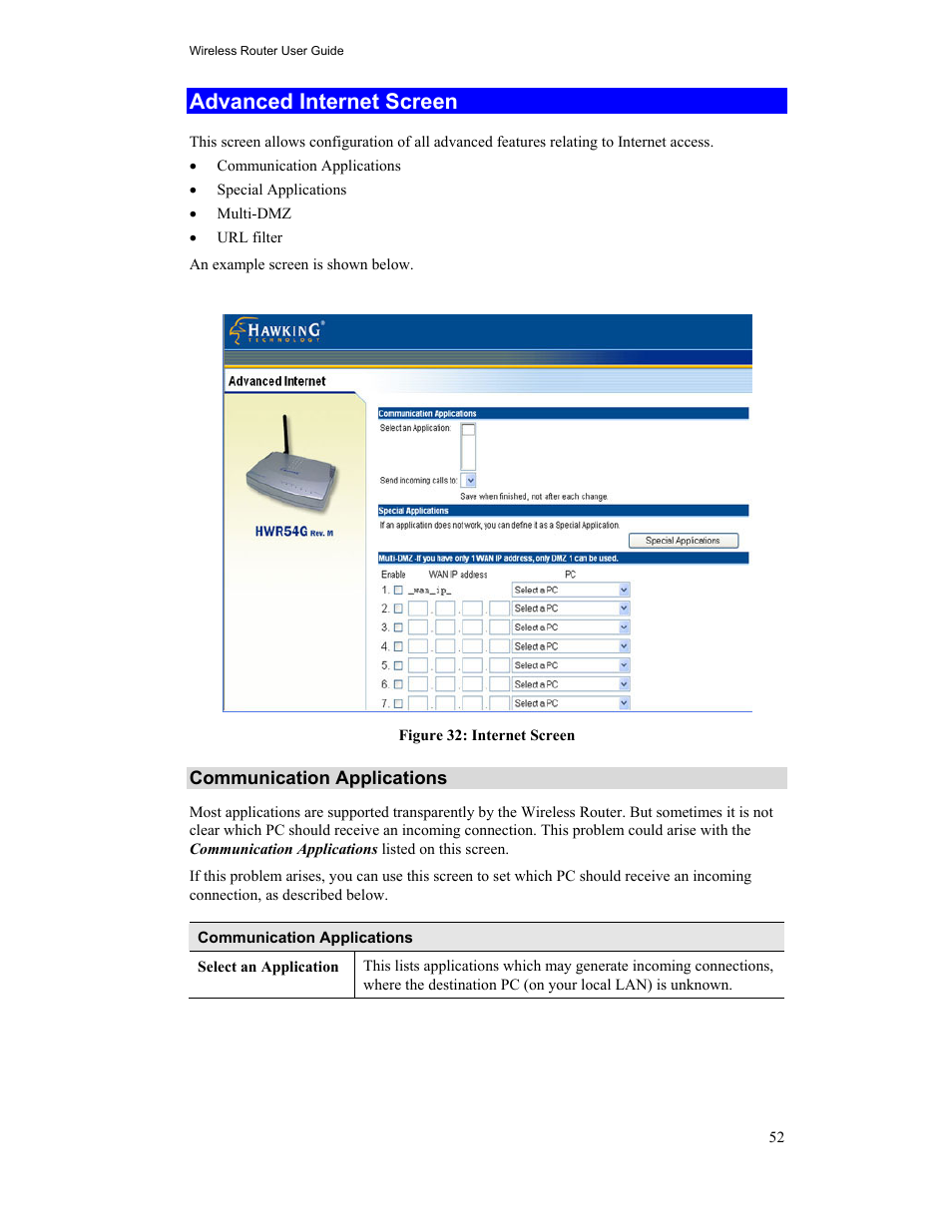 Advanced internet screen | Hawking Technology HWR54G User Manual | Page 56 / 90