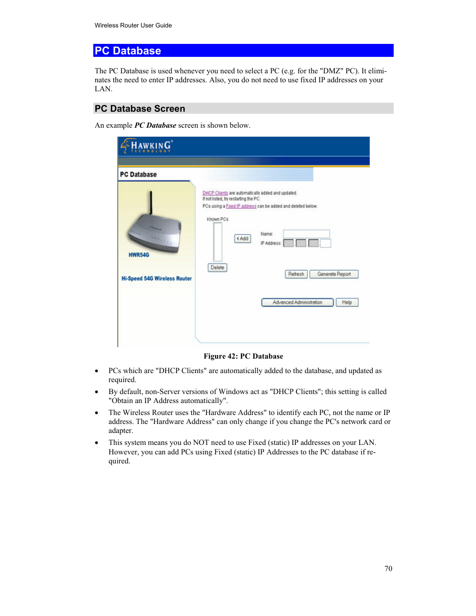 Pc database | Hawking Technology HWR54G User Manual | Page 74 / 90