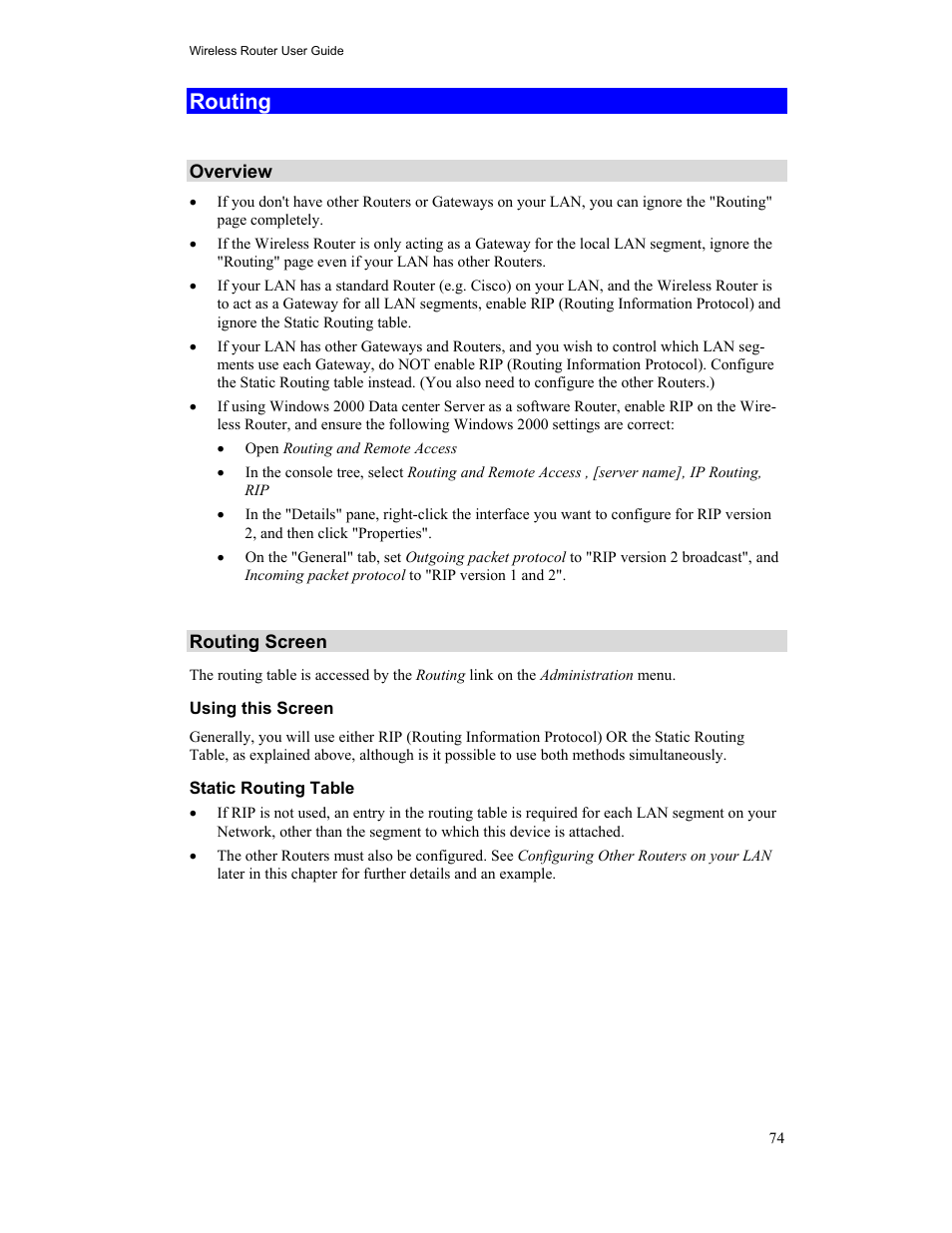 Routing | Hawking Technology HWR54G User Manual | Page 78 / 90