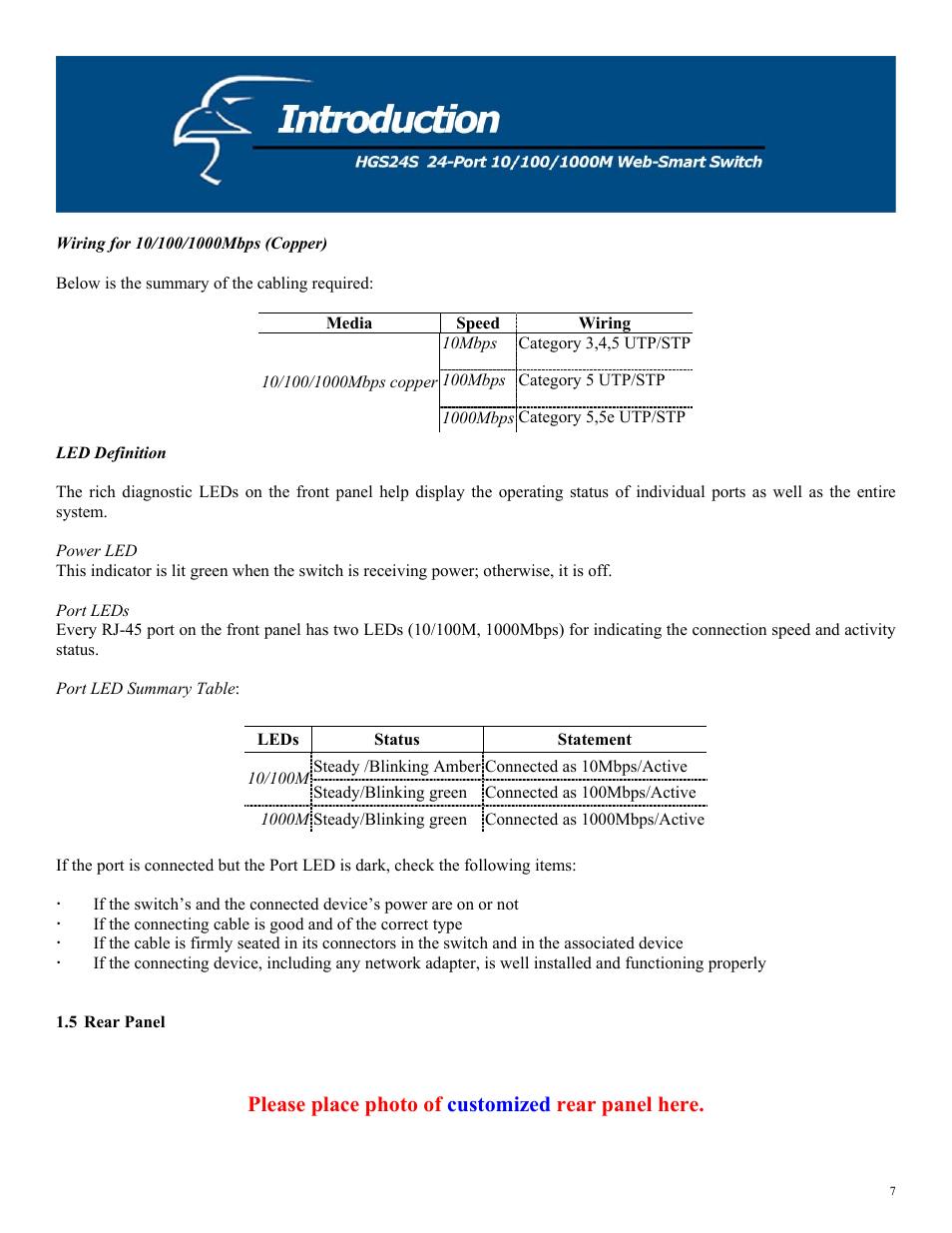 Please place photo of customized rear panel here | Hawking Technology HGS24S User Manual | Page 7 / 27