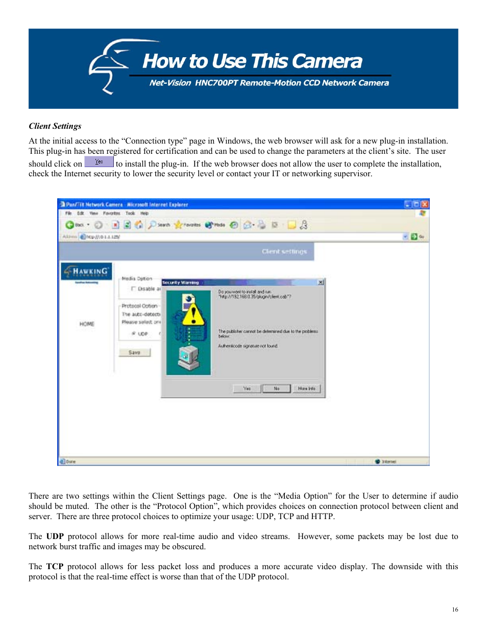 Client settings | Hawking Technology HNC700PT User Manual | Page 16 / 58