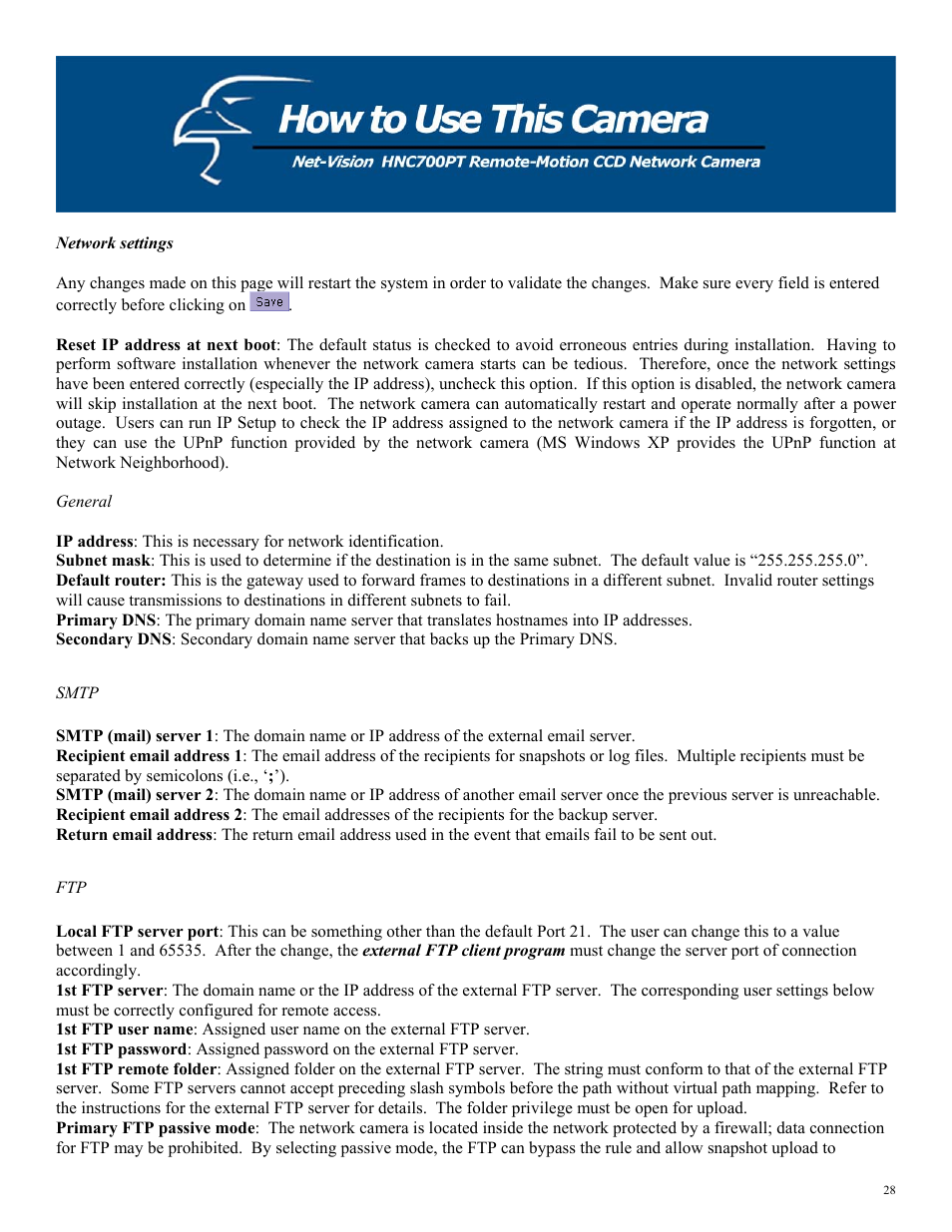 General, Smtp | Hawking Technology HNC700PT User Manual | Page 28 / 58