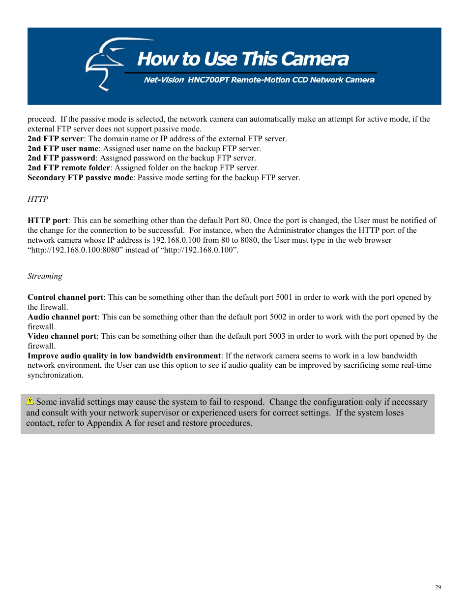 Http, Streaming | Hawking Technology HNC700PT User Manual | Page 29 / 58