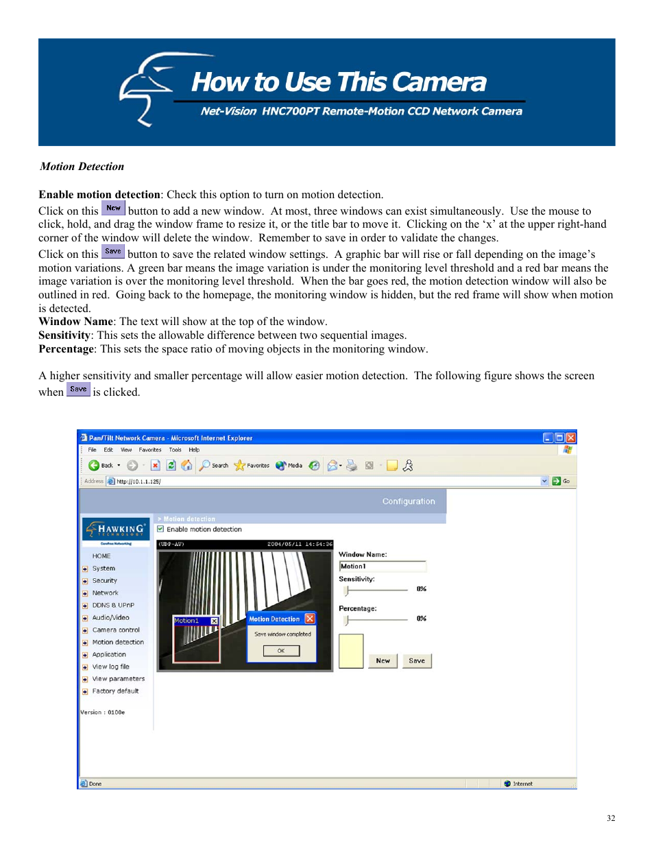 Motion detection | Hawking Technology HNC700PT User Manual | Page 32 / 58