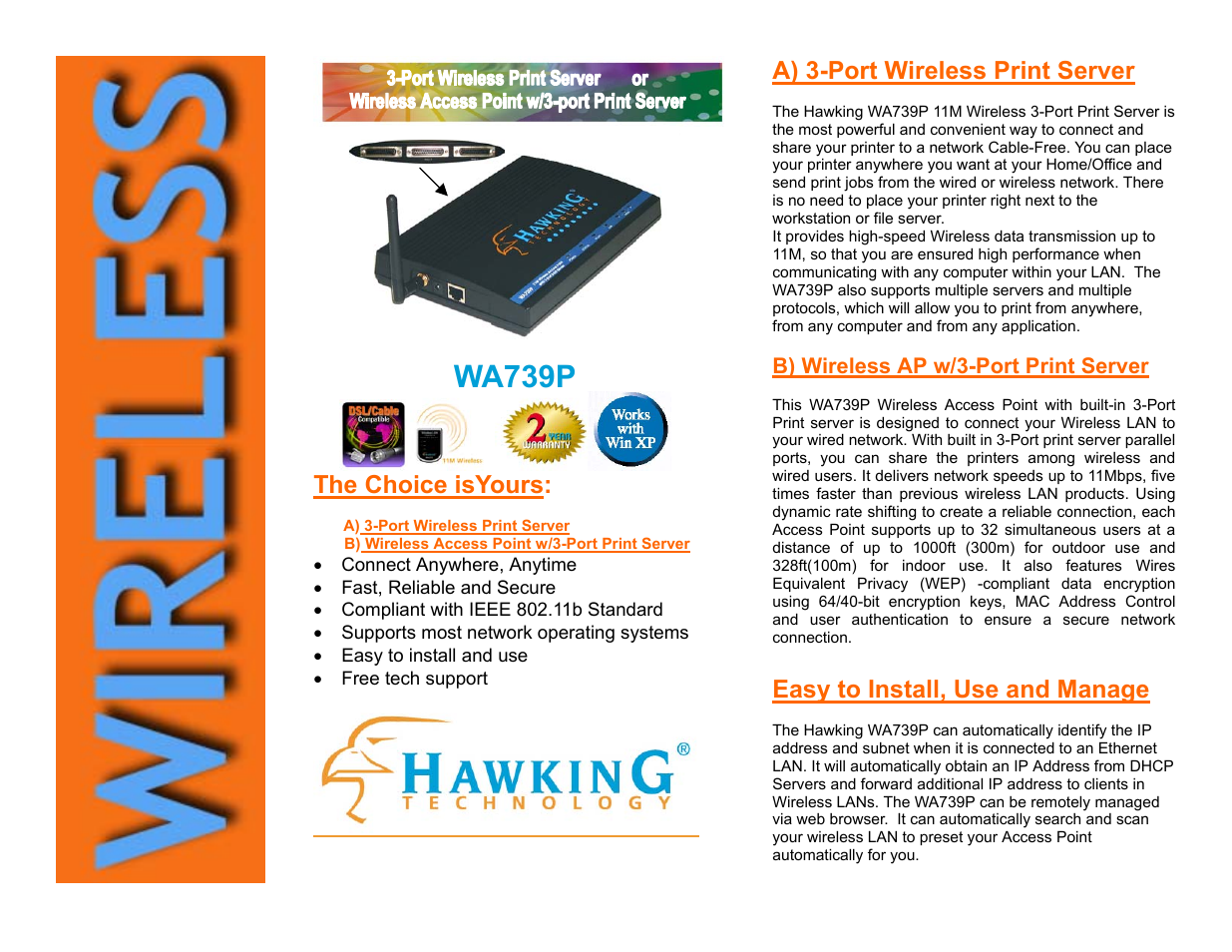 Hawking Technology WA739P User Manual | 2 pages