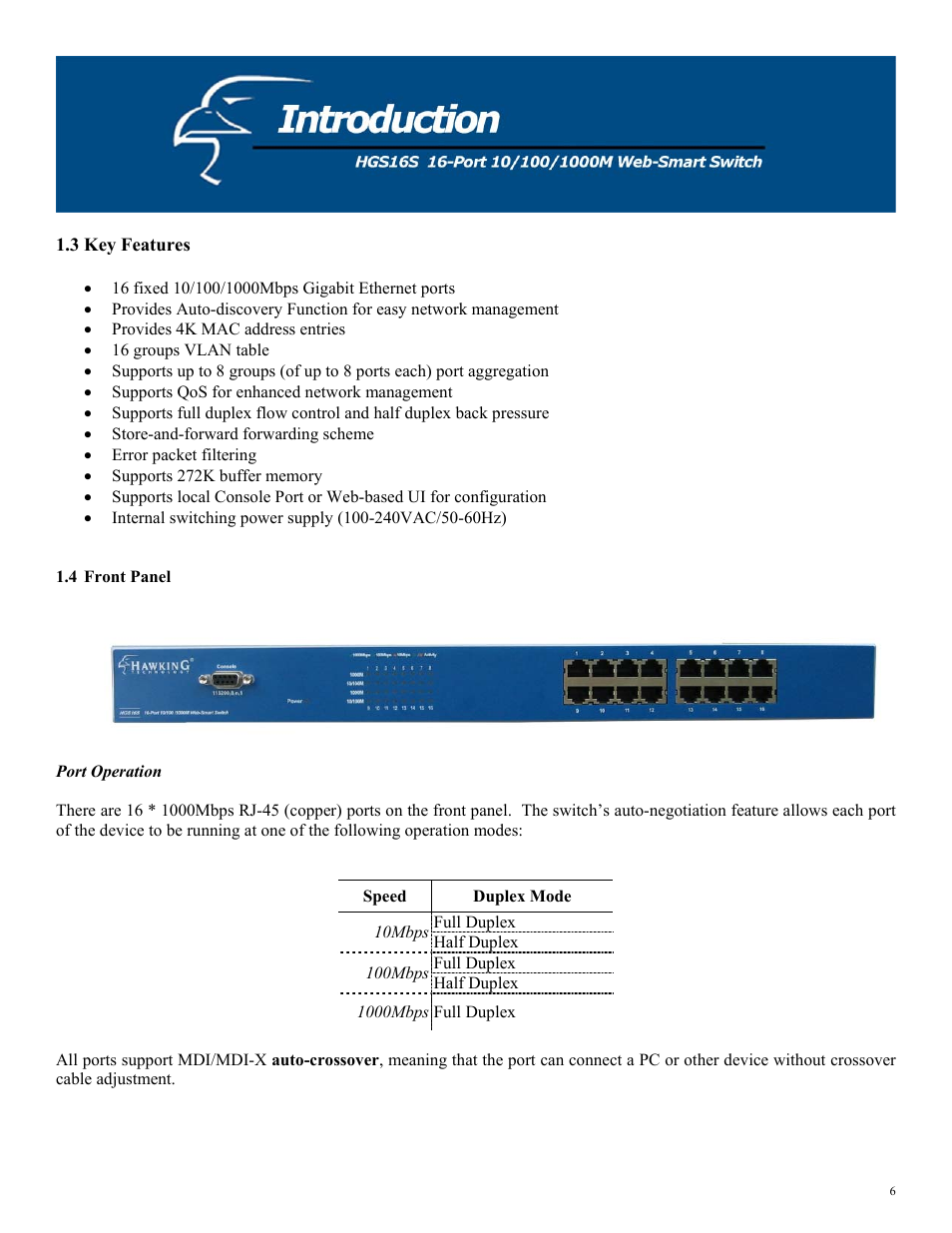 Port operation | Hawking Technology 10M User Manual | Page 6 / 25