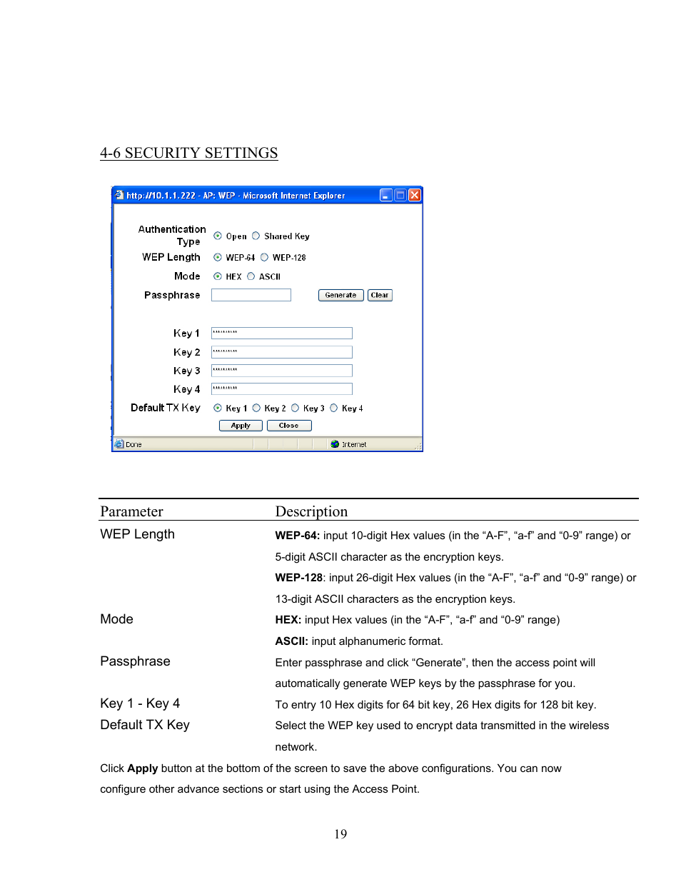 6 security settings parameter description | Hawking Technology HWUR54G User Manual | Page 19 / 29