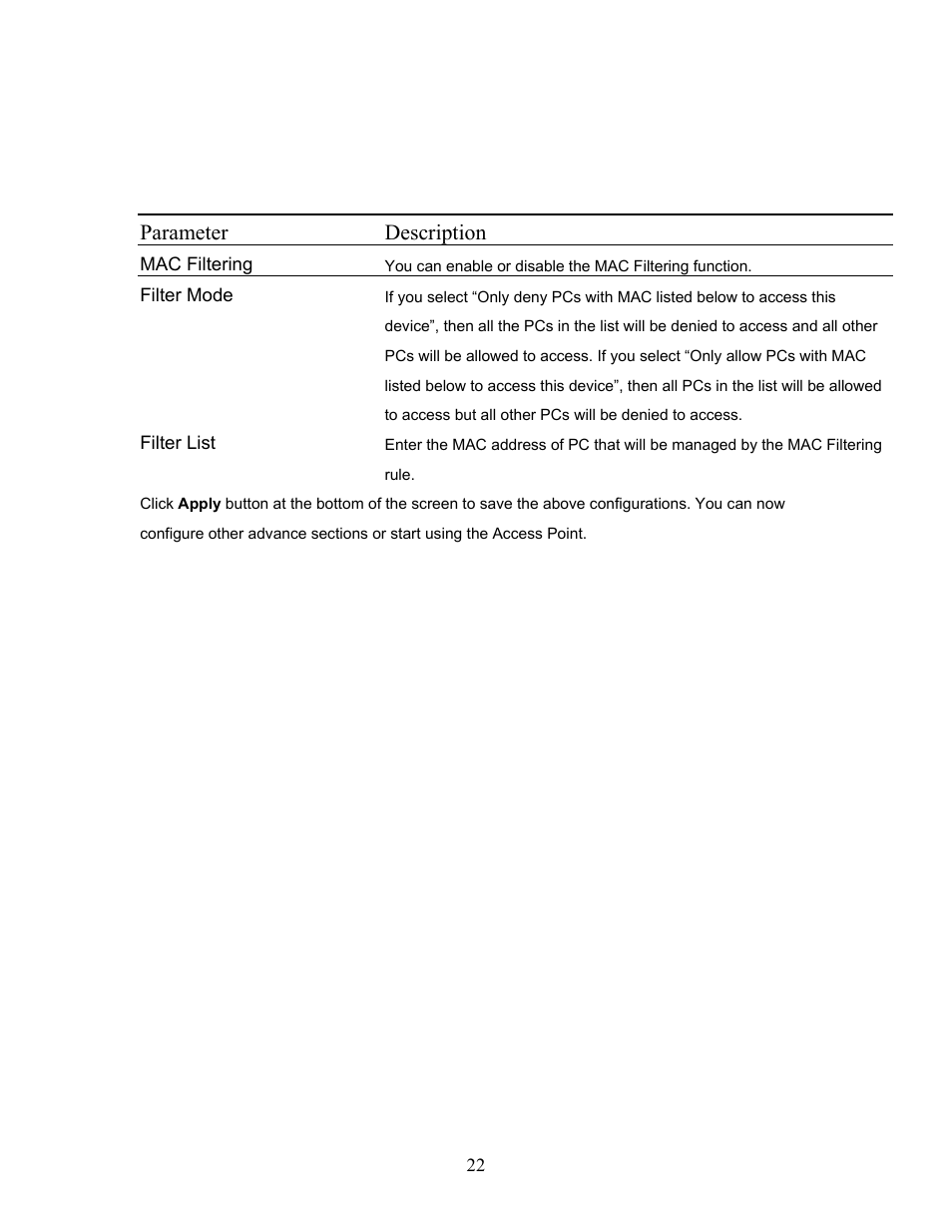 Parameter description | Hawking Technology HWUR54G User Manual | Page 22 / 29