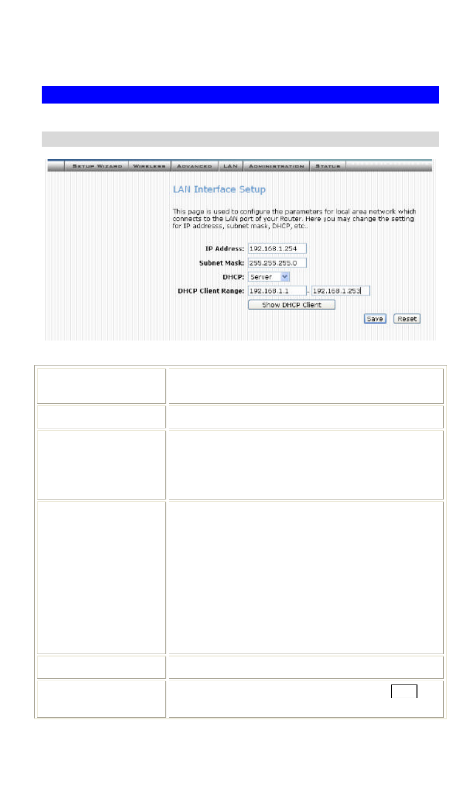 Configuration via web, Lan interface setup | Hawking Technology Wireless-G Router User Manual | Page 19 / 56