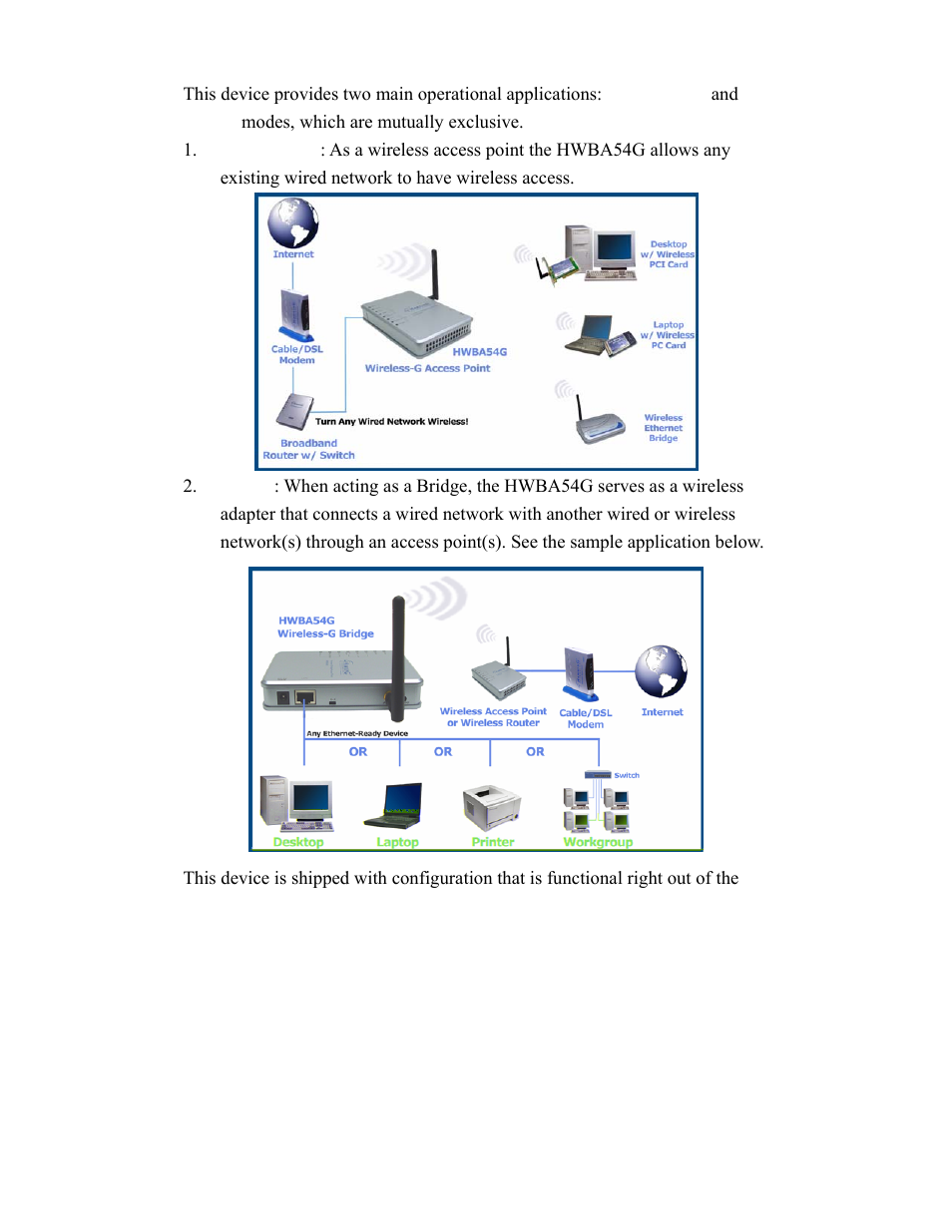 About the operating modes | Hawking Technology HWBA54G User Manual | Page 10 / 36