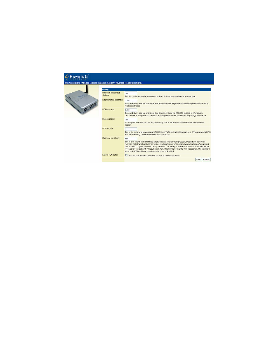 Advanced (advanced wireless) | Hawking Technology HWBA54G User Manual | Page 17 / 36
