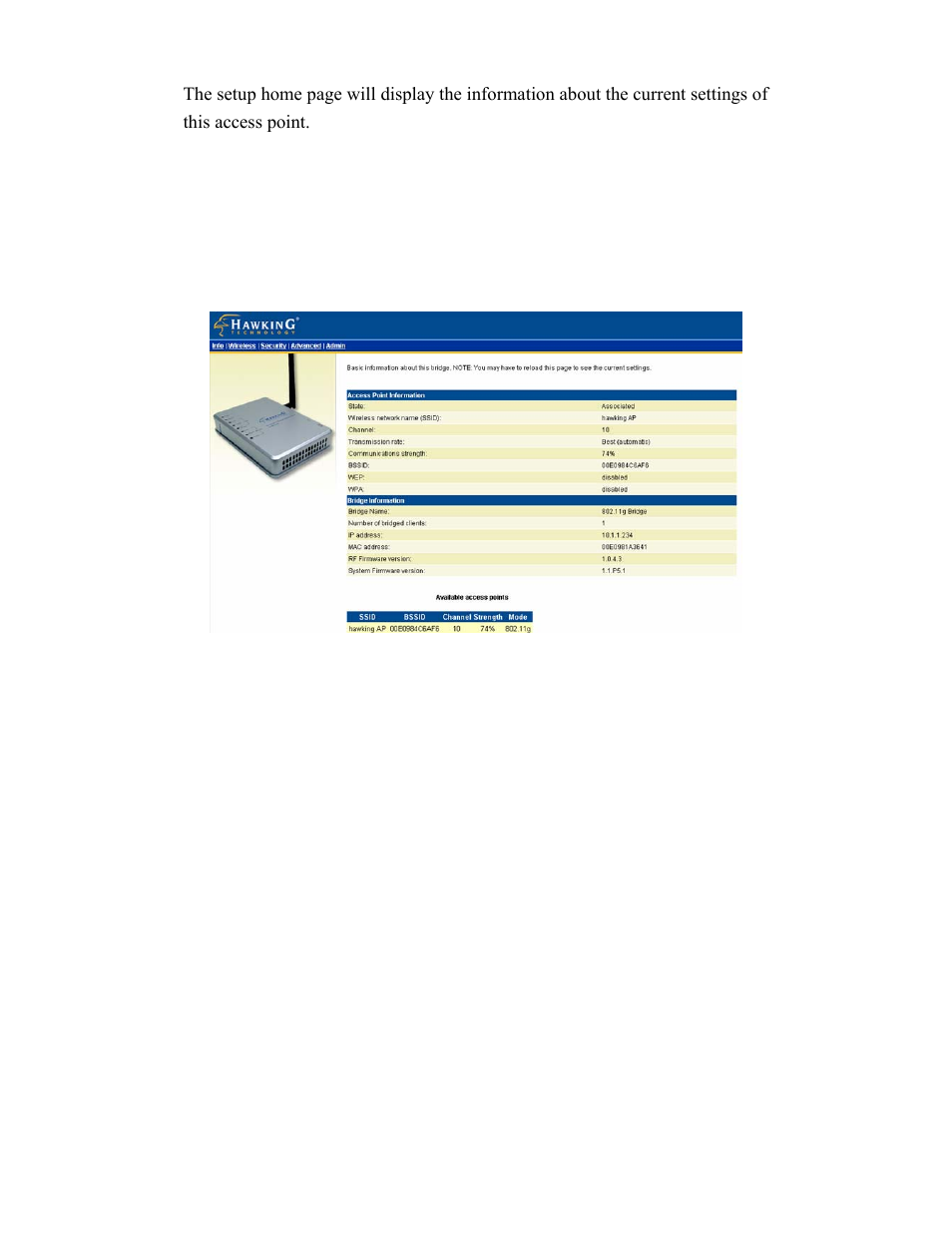 Info(information) | Hawking Technology HWBA54G User Manual | Page 28 / 36