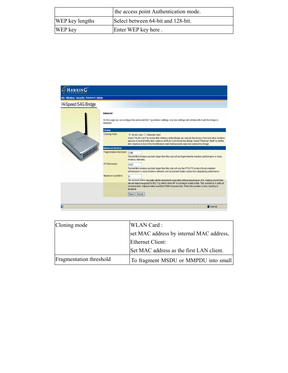 Advanced (advanced wireless) | Hawking Technology HWBA54G User Manual | Page 32 / 36