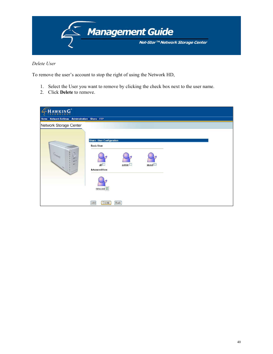 Hawking Technology HNAS1 User Manual | Page 40 / 53