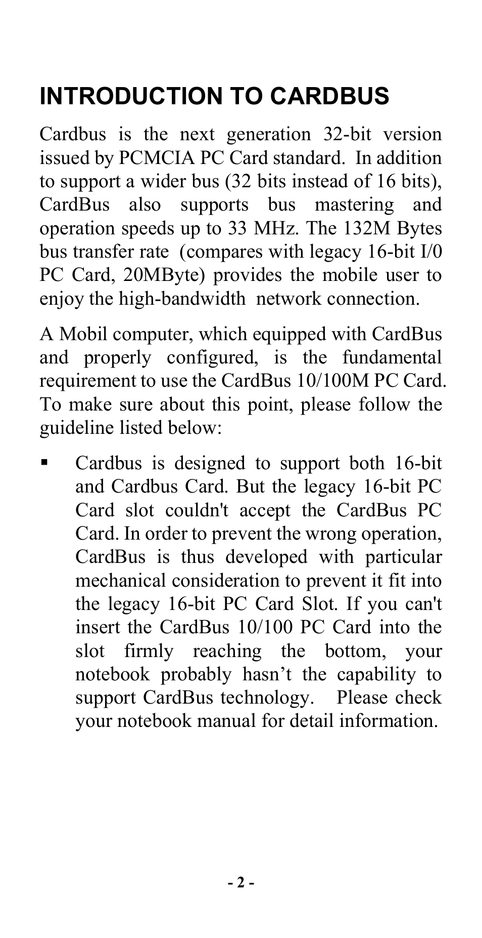 Introduction to cardbus | Hawking Technology CardBus 10/100 Fast Ethernet PC Card User Manual | Page 5 / 21