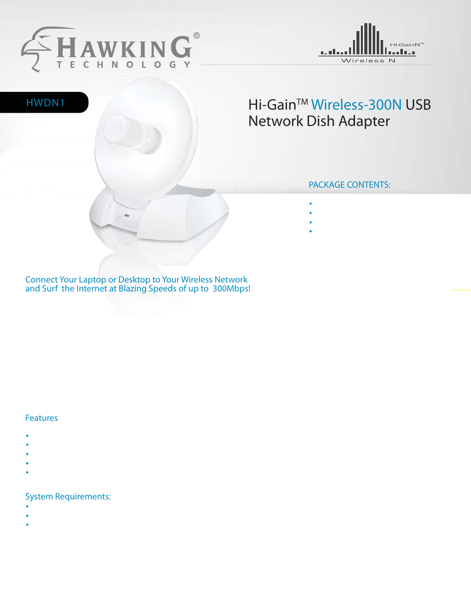 Hawking Technology Hawking Hi-Gain Wireless USB Network Dish Adapter 300N User Manual | 24 pages