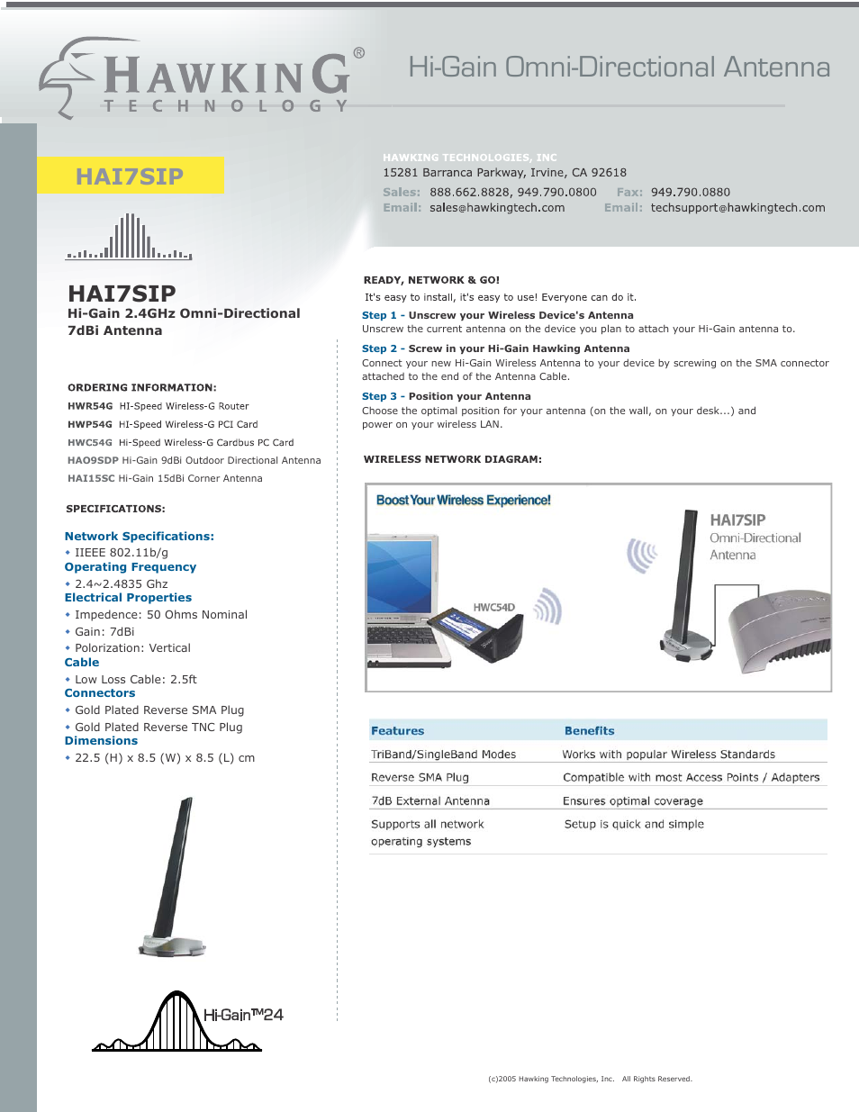 Hi-gain omni-directional antenna, Hai7sip | Hawking Technology Hawking Hi-Gain Wireless USB Network Dish Adapter 300N User Manual | Page 16 / 24
