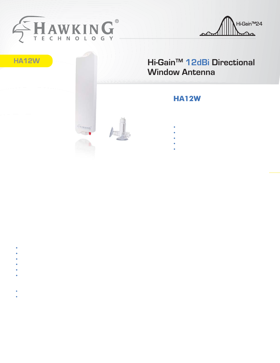 Hi-gain, 12dbi directional window antenna, Ha12w | Hawking Technology Hawking Hi-Gain Wireless USB Network Dish Adapter 300N User Manual | Page 17 / 24