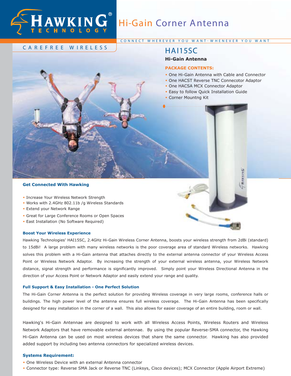 Hi-gain corner antenna, Hai15sc | Hawking Technology Hawking Hi-Gain Wireless USB Network Dish Adapter 300N User Manual | Page 19 / 24