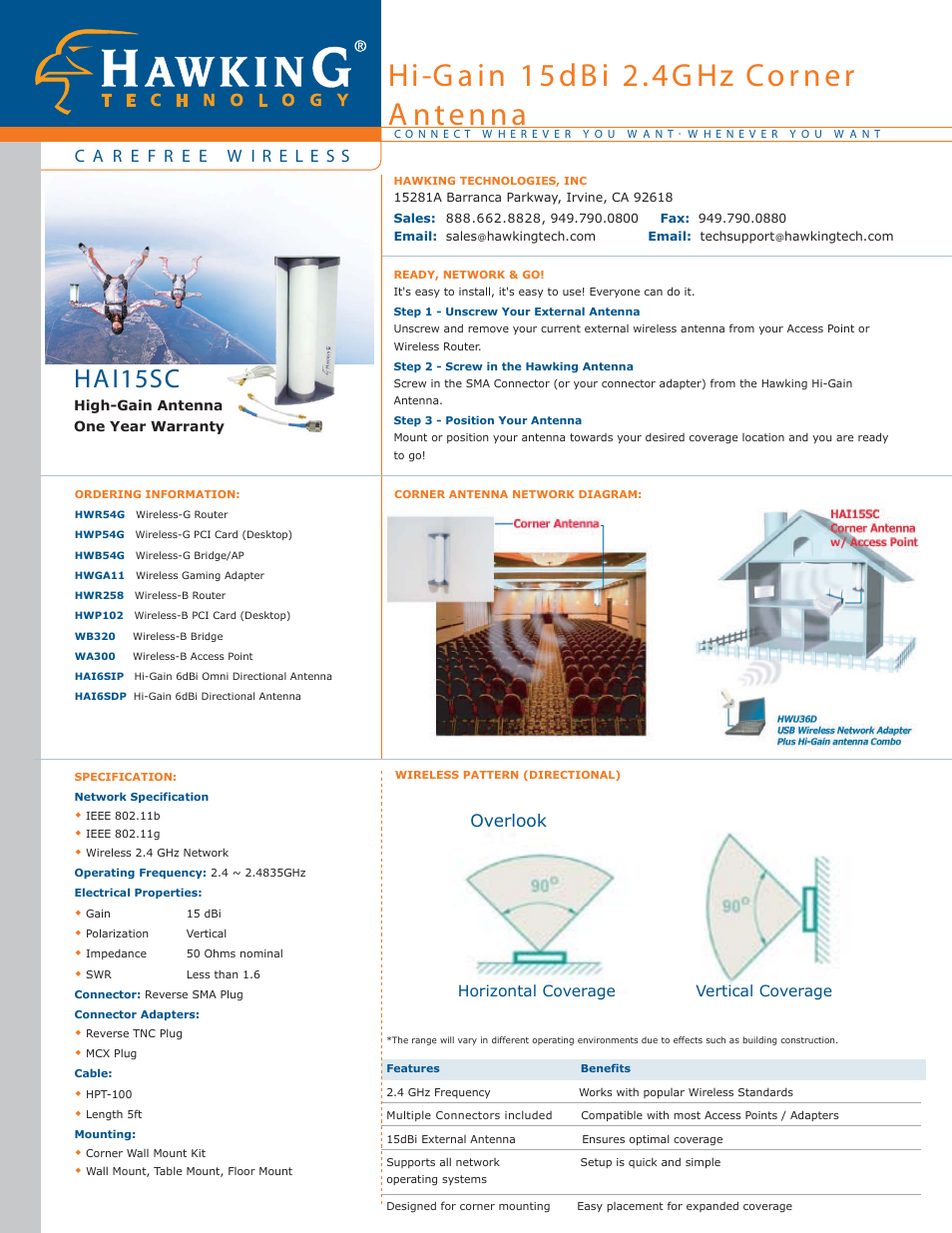 Ha i15sc, Overlook, Horizontal coverage vertical coverage | Hawking Technology Hawking Hi-Gain Wireless USB Network Dish Adapter 300N User Manual | Page 20 / 24