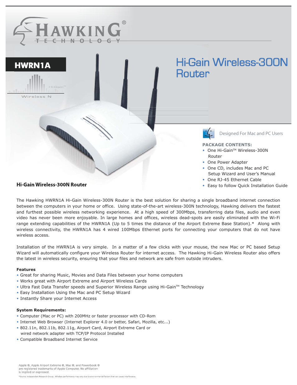 Hi-gain wireless-300n router, Hwrn1a | Hawking Technology Hawking Hi-Gain Wireless USB Network Dish Adapter 300N User Manual | Page 7 / 24