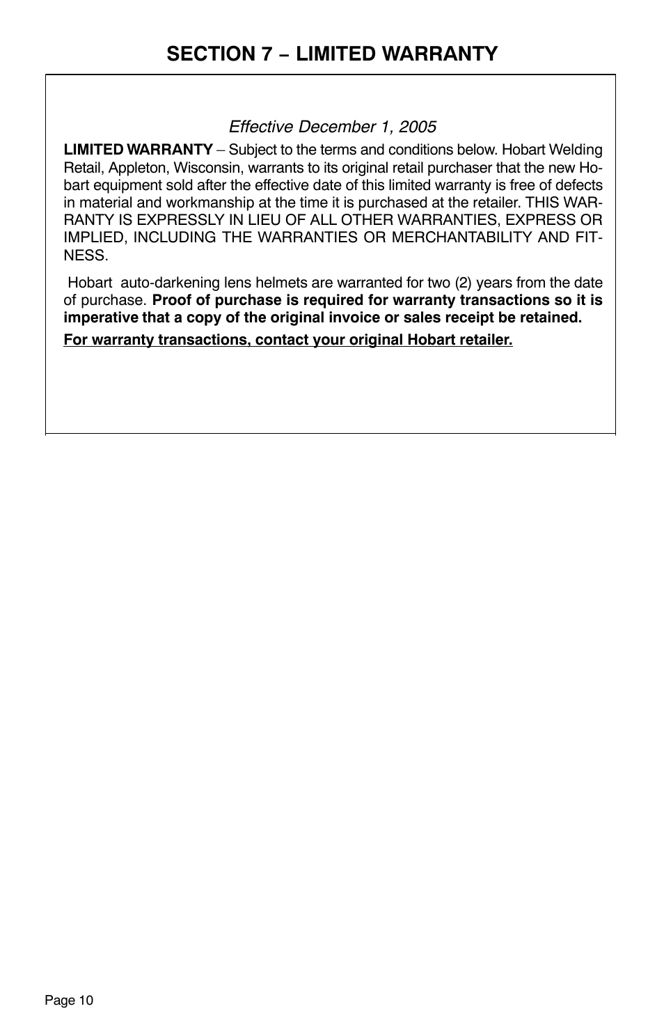 Hobart Welding Products XTF User Manual | Page 12 / 16