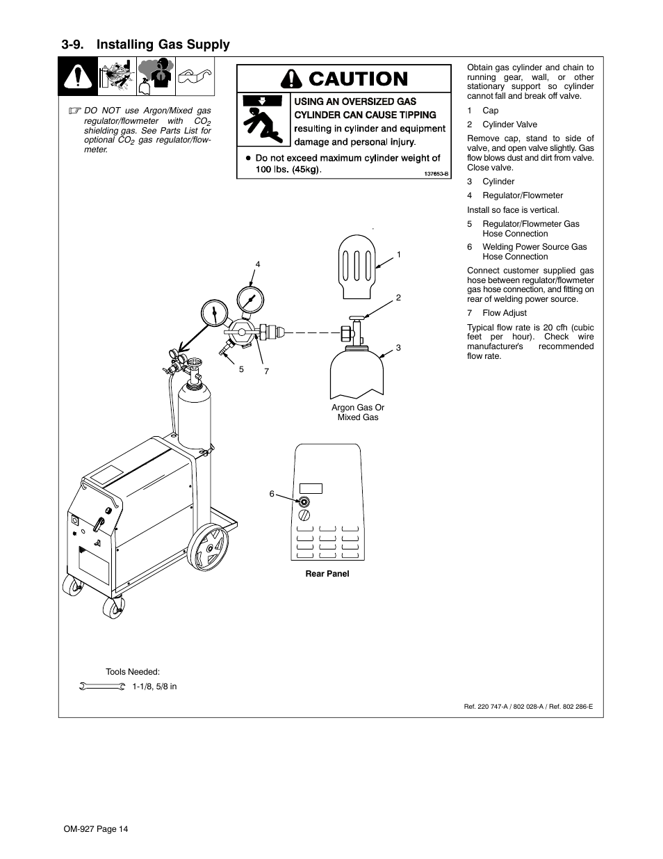 9. installing gas supply | Hobart Welding Products IRONMAN M-10 User Manual | Page 18 / 56