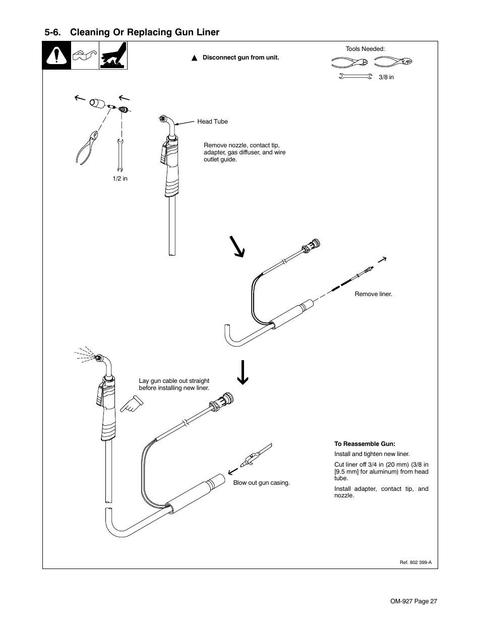 6. cleaning or replacing gun liner | Hobart Welding Products IRONMAN M-10 User Manual | Page 31 / 56