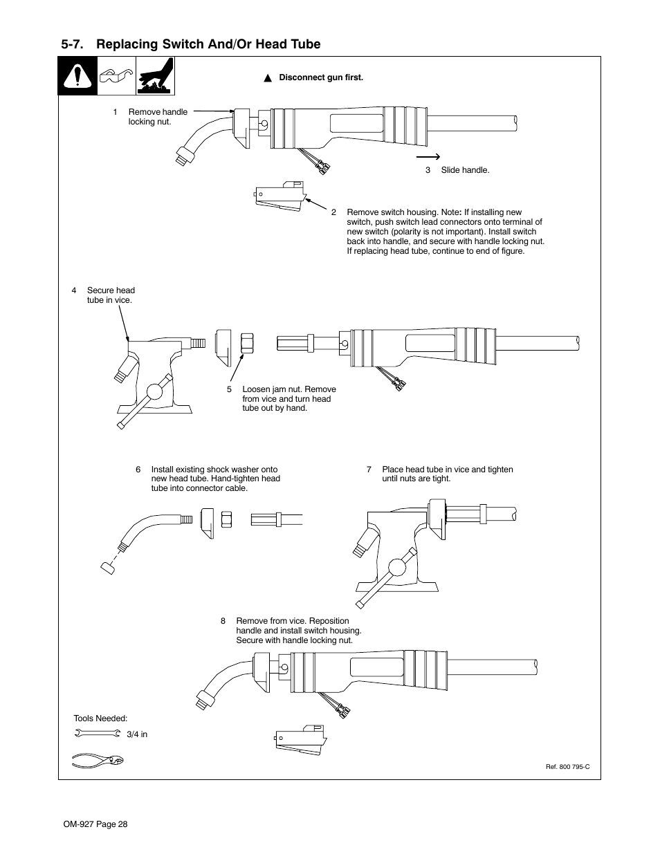 7. replacing switch and/or head tube | Hobart Welding Products IRONMAN M-10 User Manual | Page 32 / 56