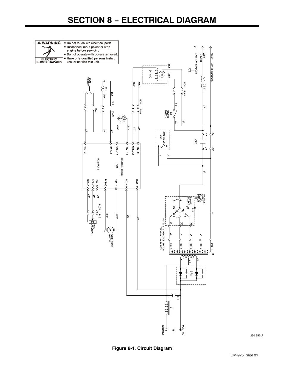 Section 8 − electrical diagram | Hobart Welding Products HANDLER 140 OM-925 User Manual | Page 35 / 48