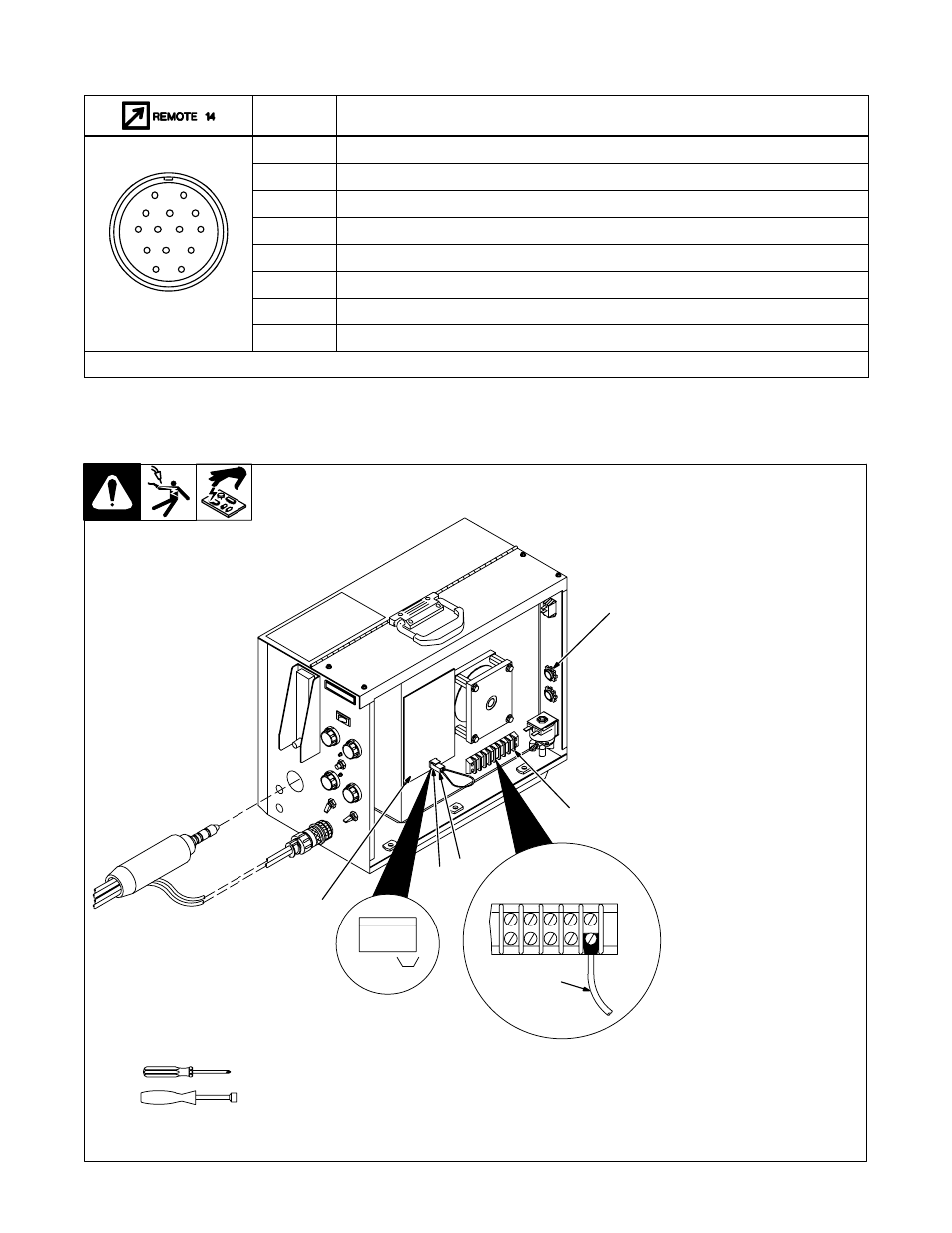 6. 14-pin plug information, 7. voltage sensing lead connections | Hobart Welding Products OM-1594 User Manual | Page 22 / 68