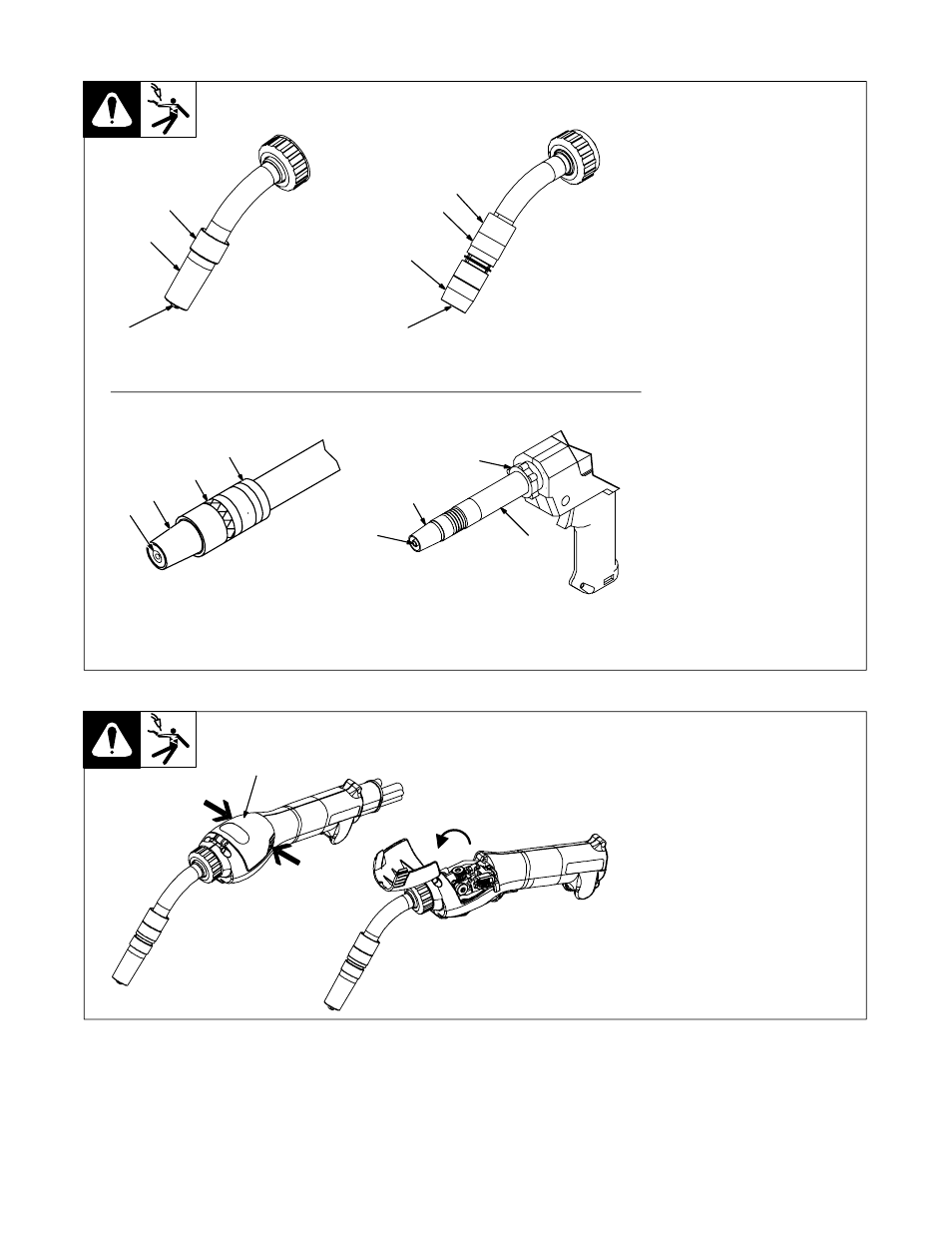 9. adjusting contact tip position, 10. opening top cover of xr-edge gun | Hobart Welding Products OM-1594 User Manual | Page 24 / 68