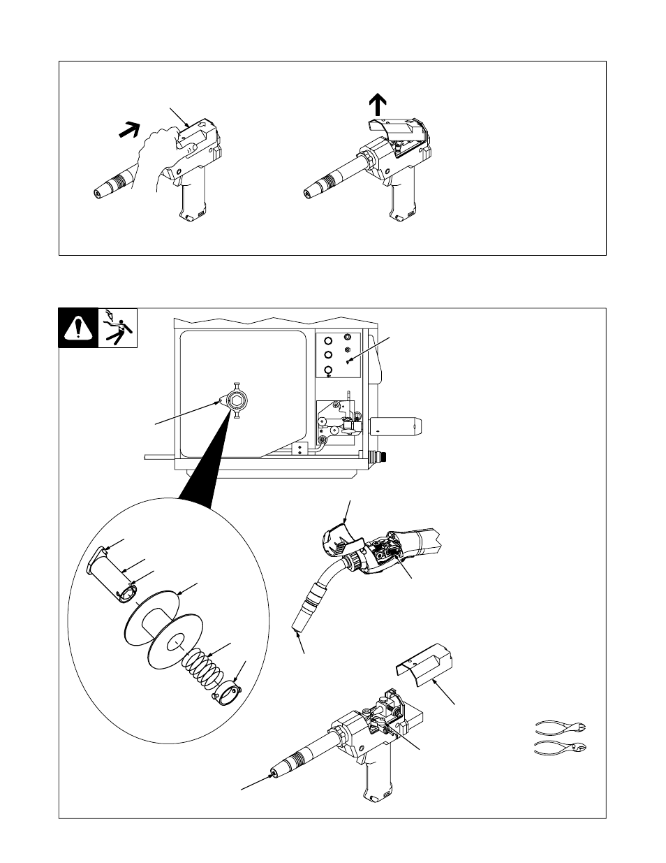 11. removing top cover of pistol grip gun, 12. installing wire spool | Hobart Welding Products OM-1594 User Manual | Page 25 / 68