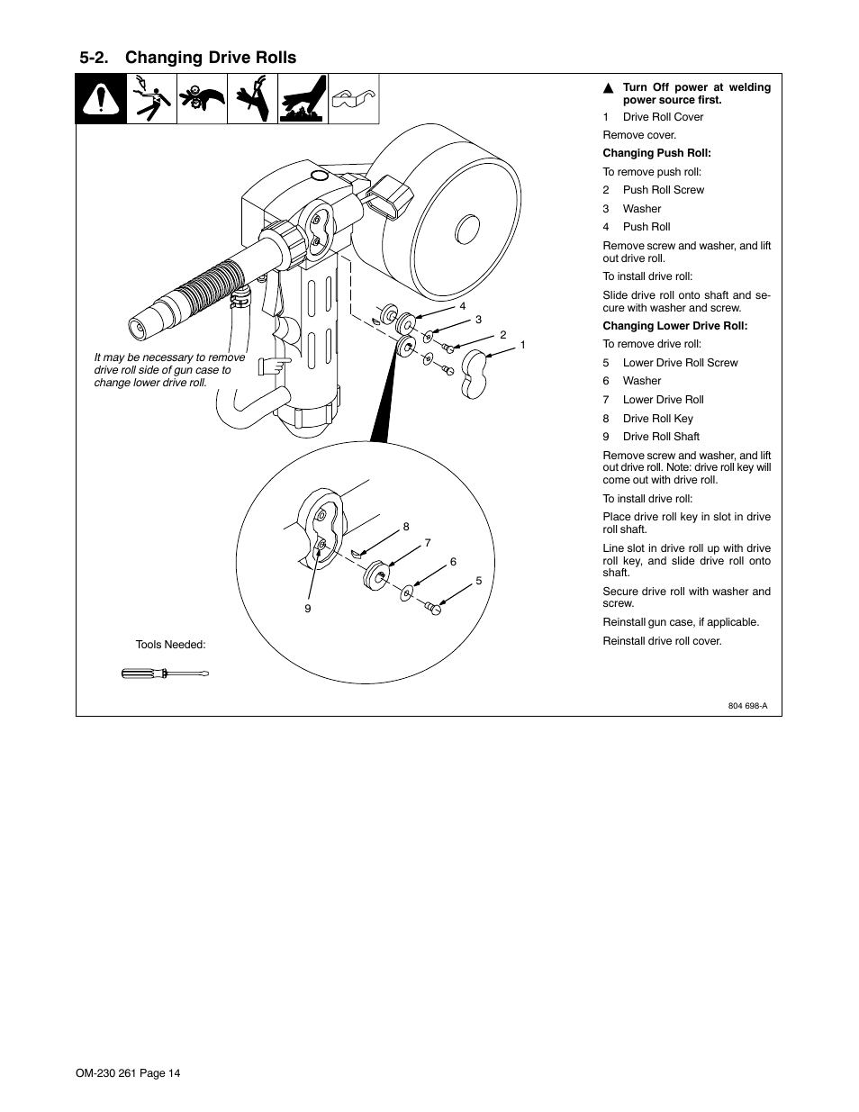 2. changing drive rolls | Hobart Welding Products DP-3035 User Manual | Page 18 / 28