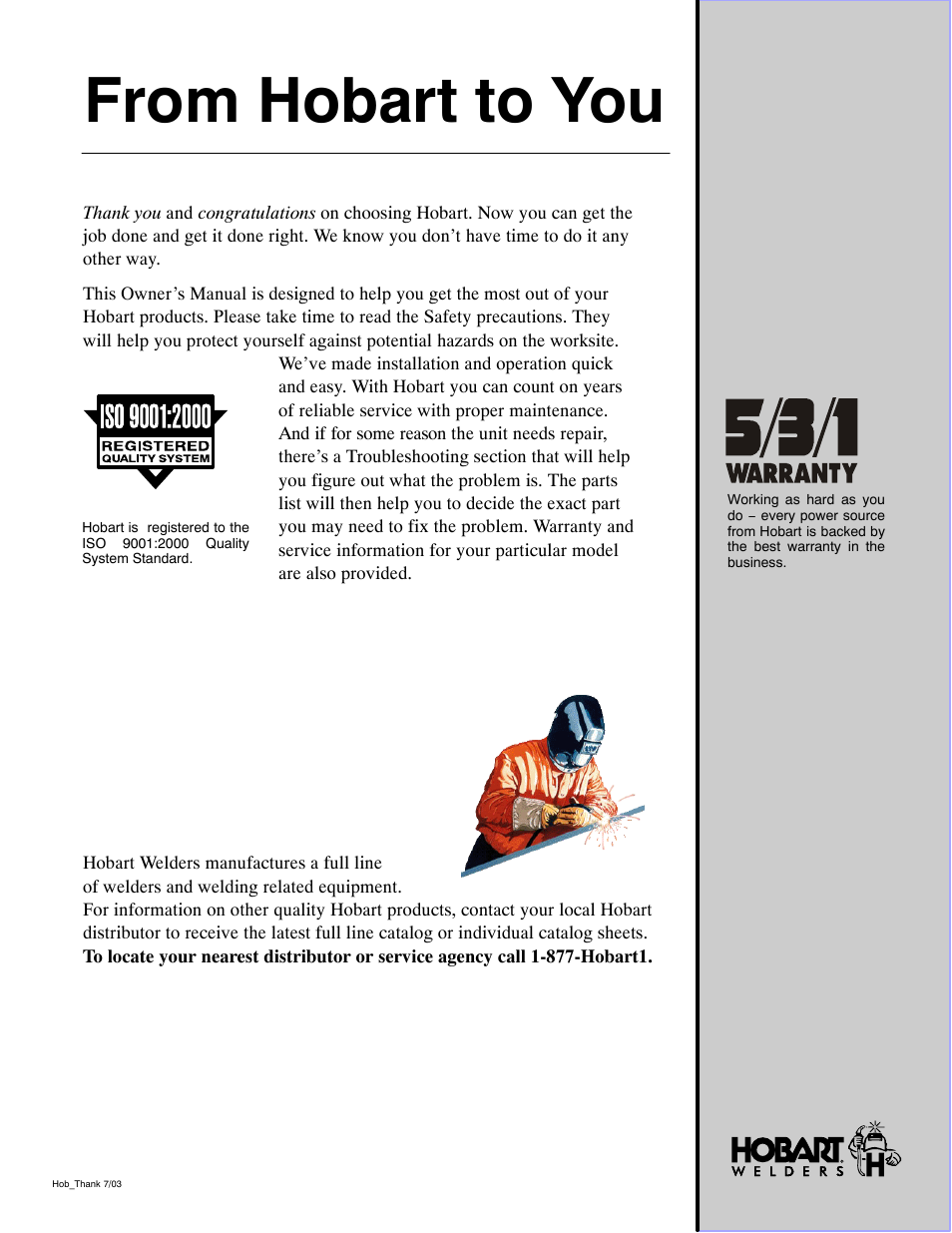 Hobart Welding Products 250A User Manual | Page 2 / 32