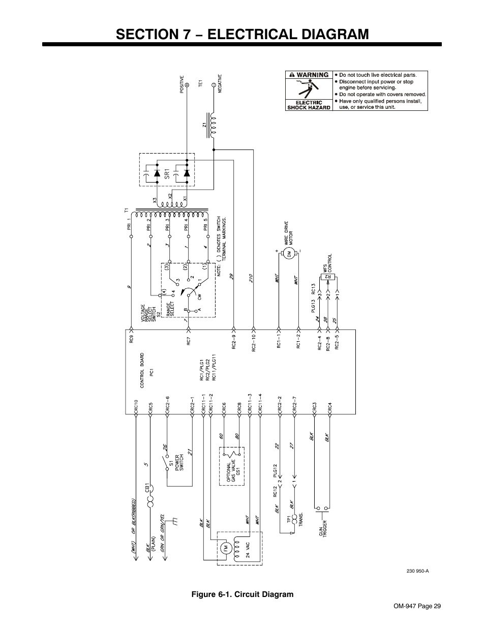 Section 7 − electrical diagram | Hobart Welding Products OM-947 User Manual | Page 33 / 48