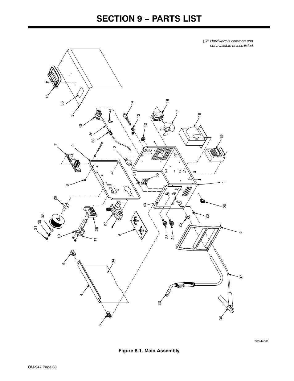 Section 9 − parts list | Hobart Welding Products OM-947 User Manual | Page 42 / 48